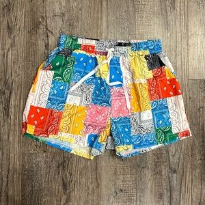 Paisley Print Patchwork Slant Pocket Shorts